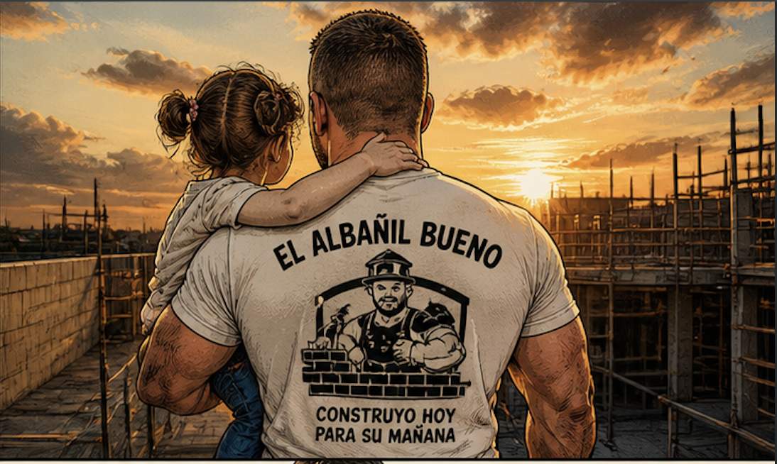 Blas Gómez albañil con su hija en la obra